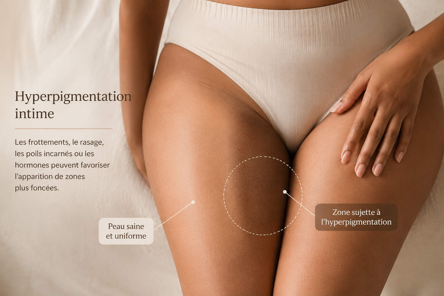 Illustration of intimate hyperpigmentation on the inner thighs